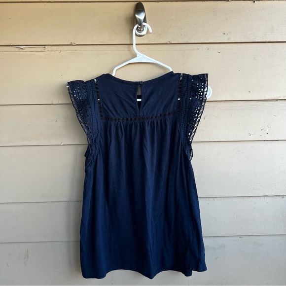 LOFT Eyelet Cap Sleeve Top - Women's Size S (THIS SHIRT IS NAVY BLUE) - Picture 6 of 7